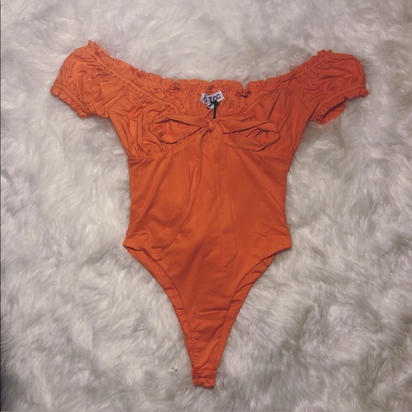 Neon/Orange ruffle scrunched victorian bodysuit - Picture 4 of 4